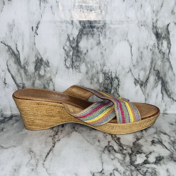 Italian Shoemakers Colorful Wedge Cork Sandals Women 8 1/2 Beach Summer Pool - Picture 4 of 8